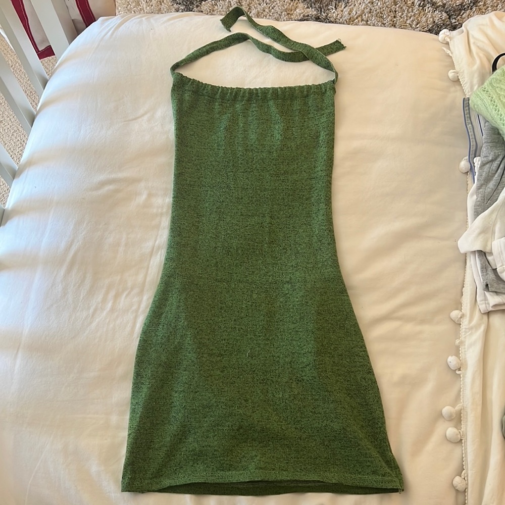Green open back dress